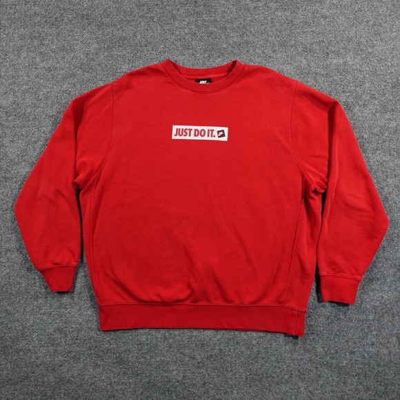 Nike Sweatshirt Mens XL Red Spellout Swoosh Pullover Logo Crew neck 13117 - Picture 1 of 10